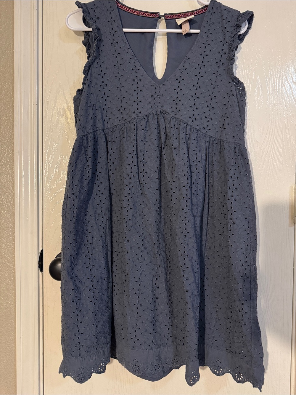 Knox Rose Navy Eyelet Dress with Flutter Shoulders